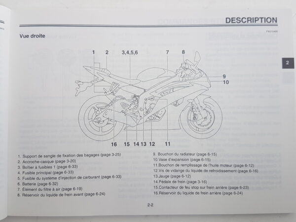 Yamaha YZF-R6 2007 Libretto uso e manutenzione Francese13S28199F0