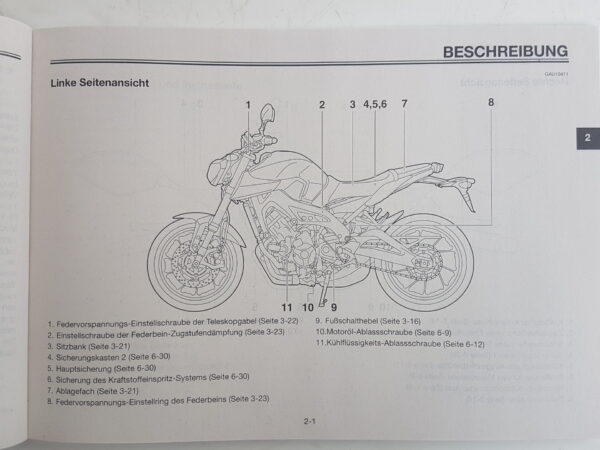 Yamaha MT09 Libretto uso e manutenzione Germania 1RC28199G0