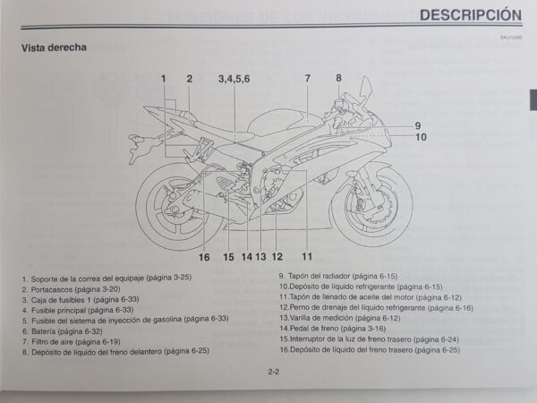 Yamaha YZF-R6 2007 Libretto uso e manutenzione Spagnolo 13S28199S0