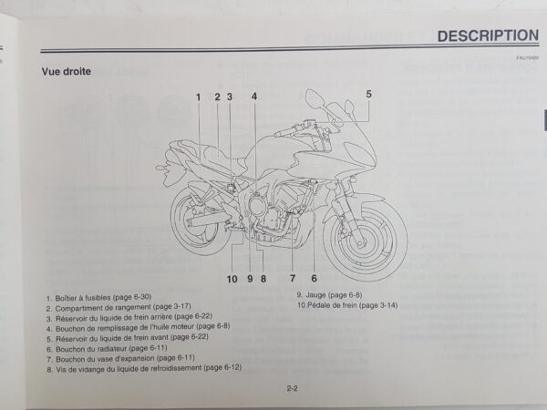 Yamaha FZ6 Libretto uso e manutenzione Francia 4S828199F0