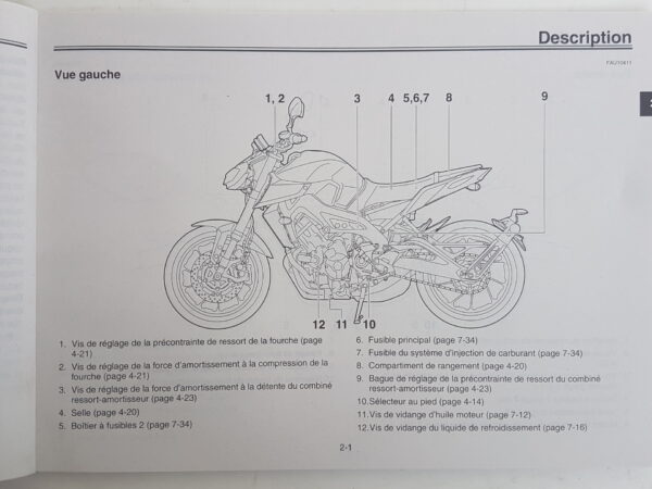 Yamaha MT09 2016 Libretto uso e manutenzione Francia BS228199F0