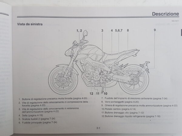 Yamaha MT09 2016 Libretto uso e manutenzione BS228199H0