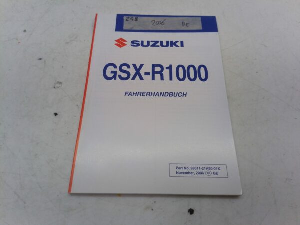 Suzuki gsx-r 1000 2006 Libretto uso e manutenzione Germania 9901121h5001k