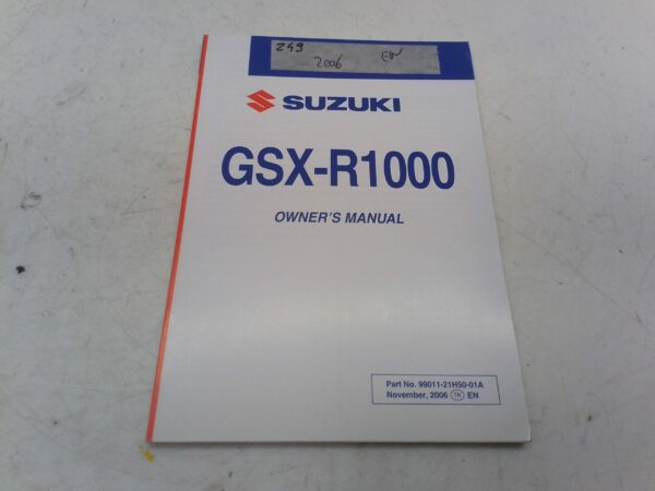 Suzuki gsx-r 1000 2006 Libretto uso e manutenzione inglese 9901121h5001a