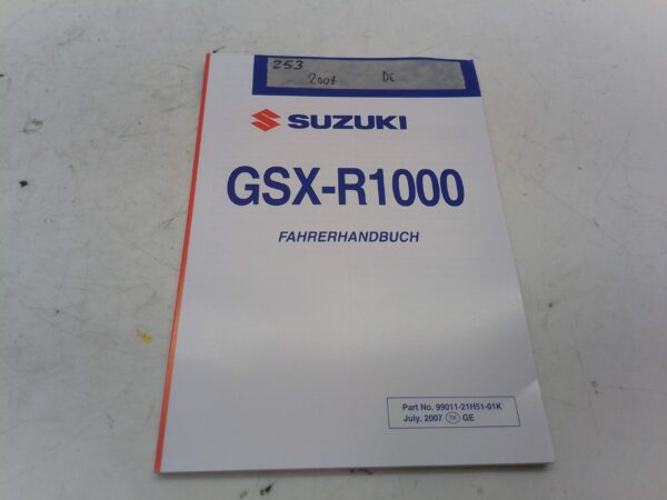 Suzuki gsx-r 1000 2007 Libretto uso e manutenzione Germania 9901121h5101k