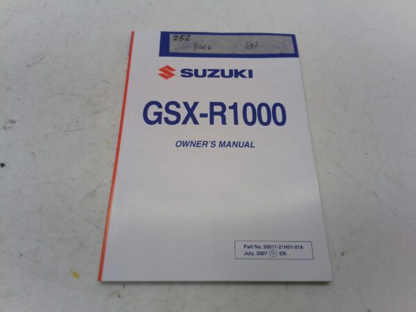 Suzuki gsx-r 1000 2007 Libretto uso e manutenzione inglese 9901121h5101a