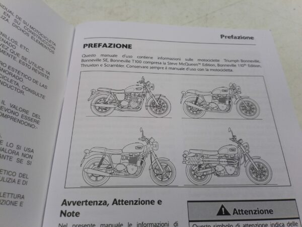 Triumph Bonneville mcqueen thruxton scrambler Libretto uso manutenzione