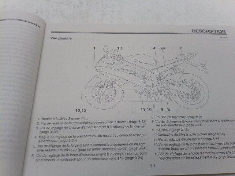 Yamaha r6 11 libretto uso e manutenzione 1js28199f0 Francia